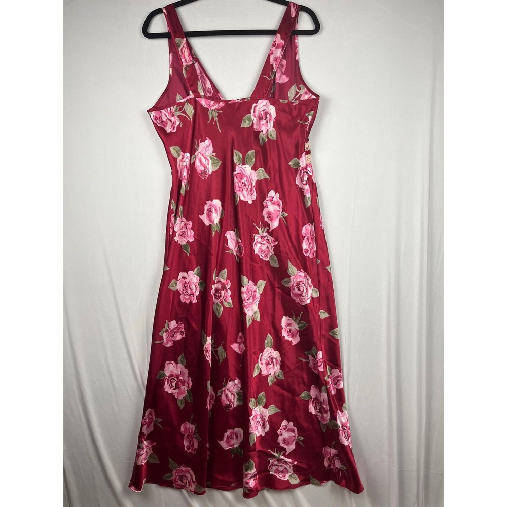 Vtg 90s Y2K Floral Lace Maxi Slip Dress Lg Burgundy Satin Lingerie w Camo Accent - Picture 2 of 5